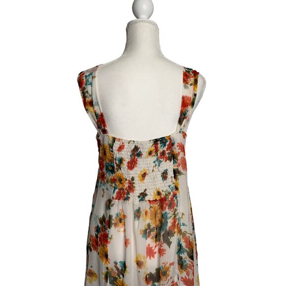 cotonel womens floral tropical midi dress cream orange sleeveless - Picture 7 of 12